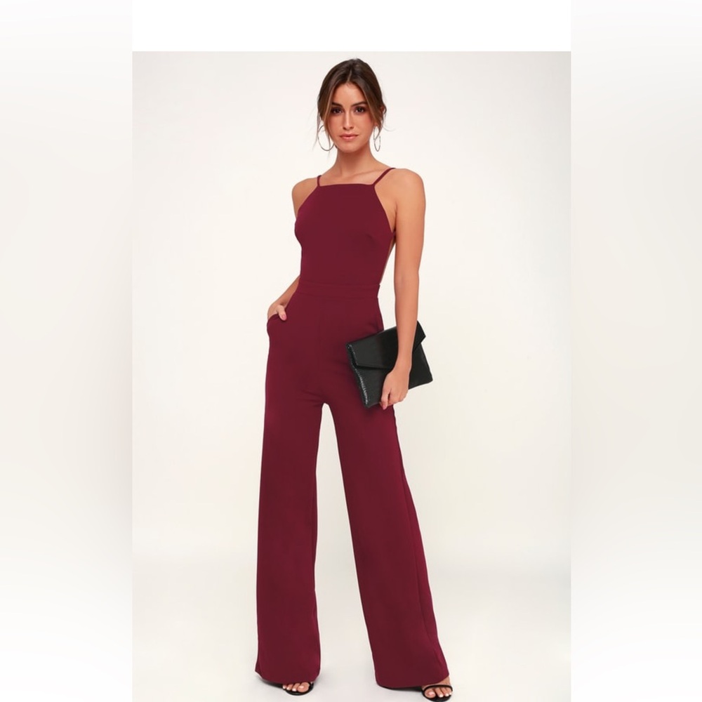 Lulu’s something to behold jumpsuit, burgundy